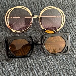 Round Gold and Black Geometric Women’s Sunglasses Set